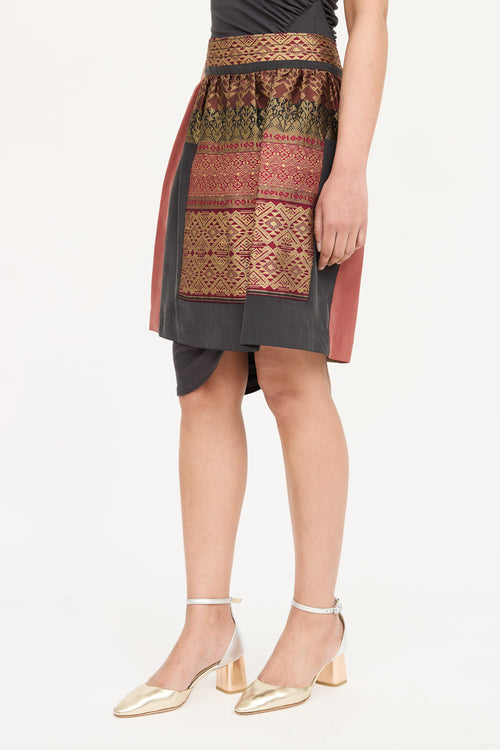 Etro Silk Brocade Pleated Skirt