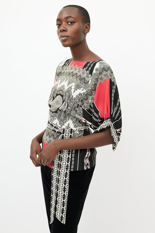 Etro Black & Multi Silk Print Tie Blouse