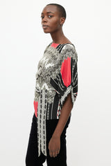 Etro Black & Multi Silk Print Tie Blouse