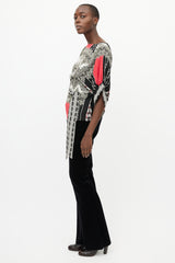 Etro Black & Multi Silk Print Tie Blouse