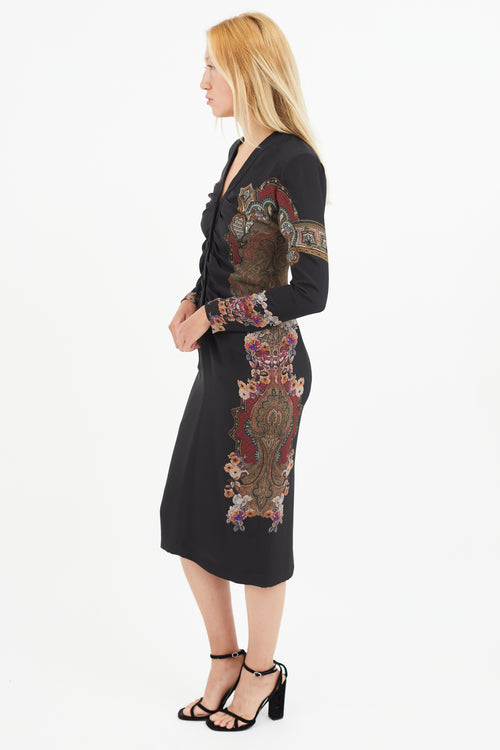Etro Black & Brown Paisley Buttoned Dress
