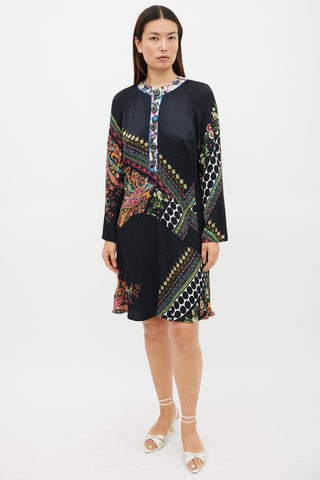 Etro Black & Multicolour Mixed Printed Midi Dress