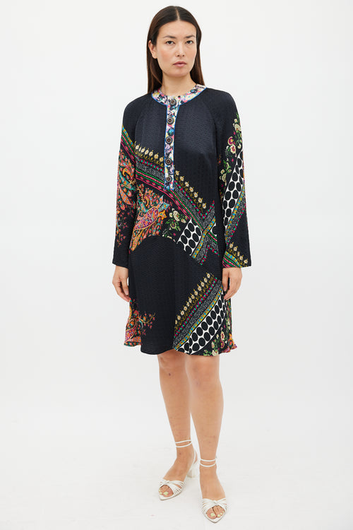 Etro Black & Multicolour Mixed Printed Midi Dress