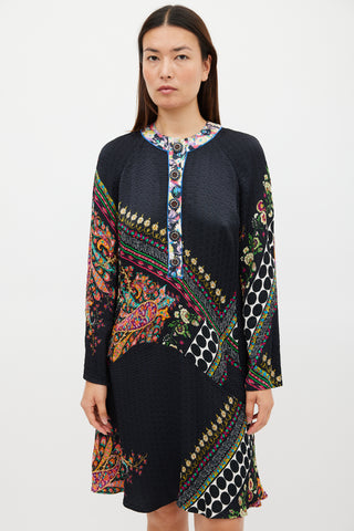 Etro Black & Multicolour Mixed Printed Midi Dress