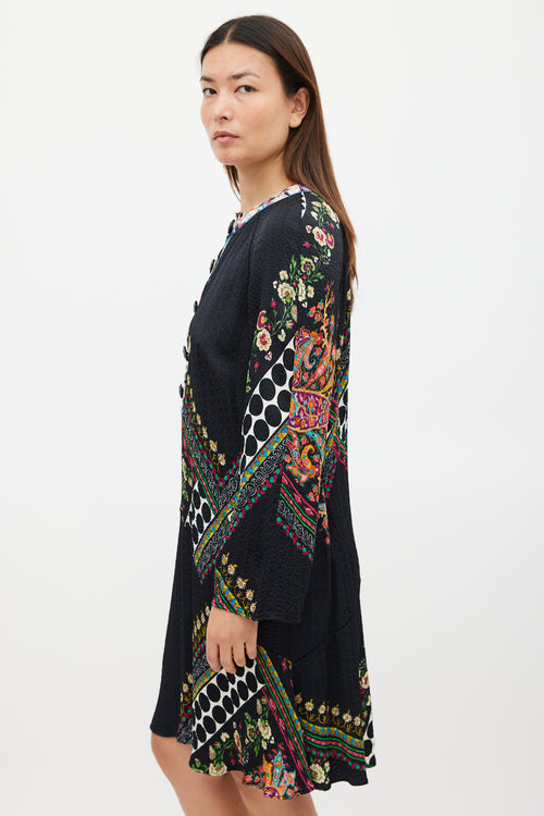 Etro Black & Multicolour Mixed Printed Midi Dress
