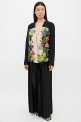 Etro Black & Multicolour Floral Collarless Blazer