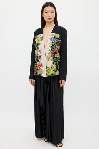Etro Black & Multicolour Floral Collarless Blazer