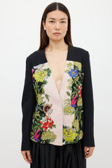 Etro Black & Multicolour Floral Collarless Blazer