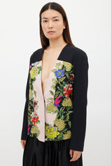 Etro Black & Multicolour Floral Collarless Blazer