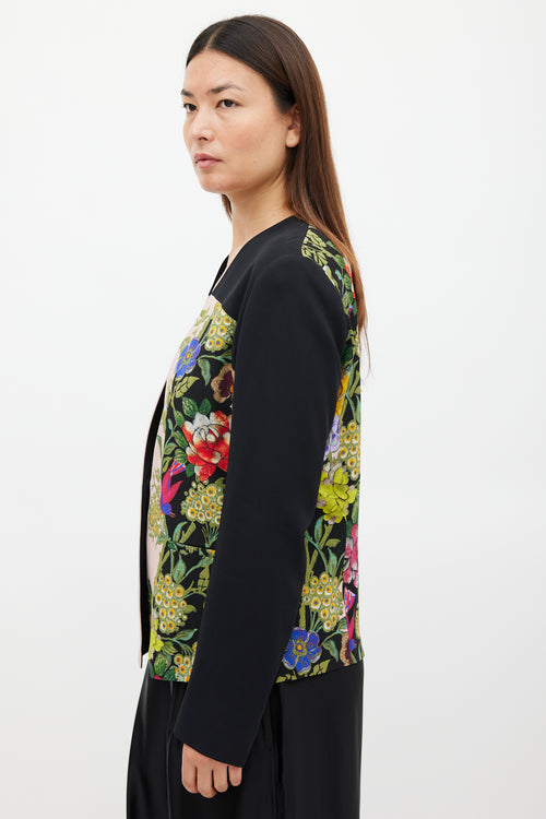 Etro Black & Multicolour Floral Collarless Blazer