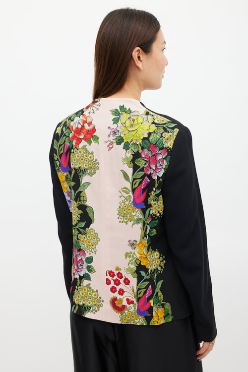 Etro Black & Multicolour Floral Collarless Blazer