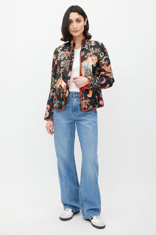 Etro Black & Multicolour Floral Down Jacket