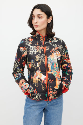 Etro Black & Multicolour Floral Down Jacket