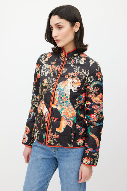 Etro Black & Multicolour Floral Down Jacket