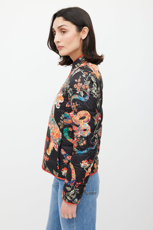 Etro Black & Multicolour Floral Down Jacket