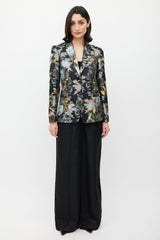 Etro Black & Multicolour Floral Jacquard Blazer