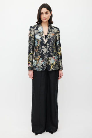 Etro Black & Multicolour Floral Jacquard Blazer