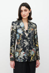 Etro Black & Multicolour Floral Jacquard Blazer