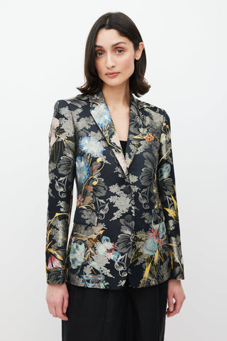 Etro Black & Multicolour Floral Jacquard Blazer