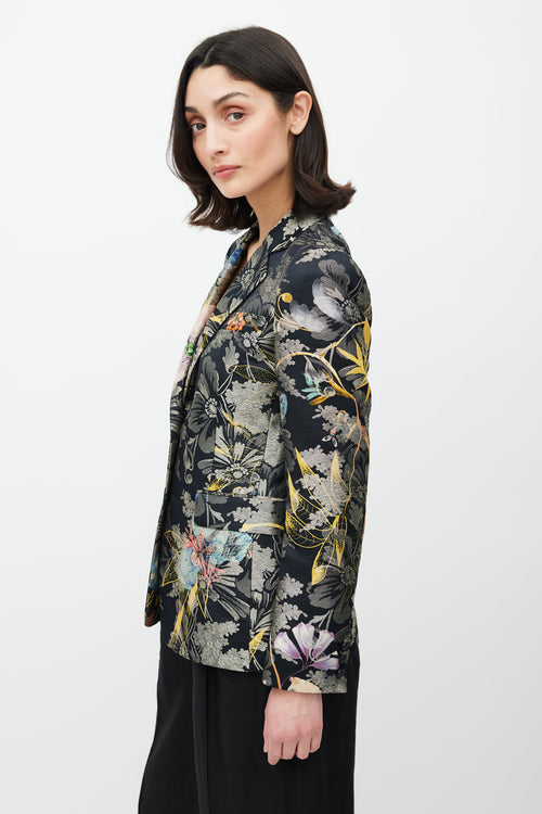 Etro Black & Multicolour Floral Jacquard Blazer