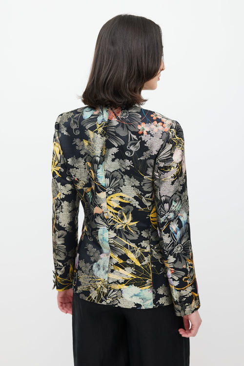 Etro Black & Multicolour Floral Jacquard Blazer