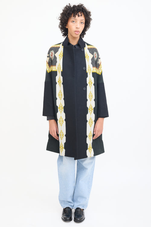 Etro Black & Multicolour Patterned Coat