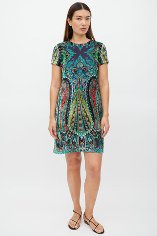 Etro Black & Multicolour Velour Paisley Dress