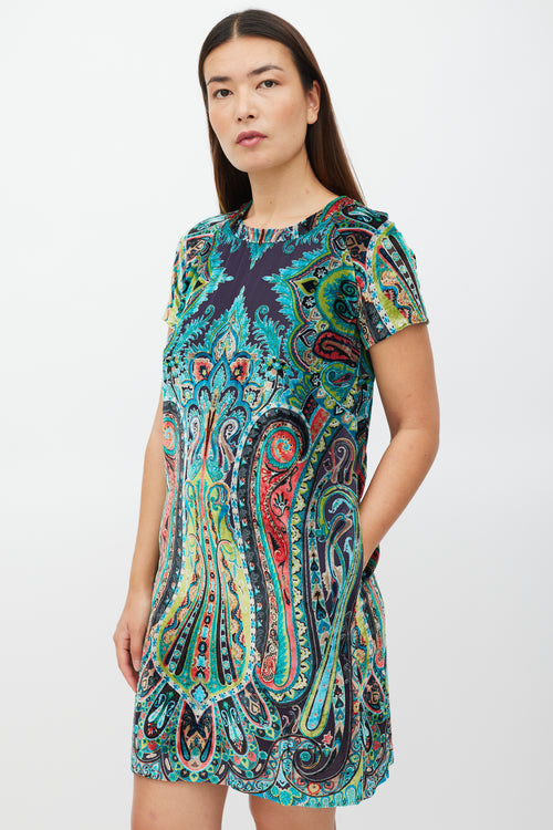 Etro Black & Multicolour Velour Paisley Dress