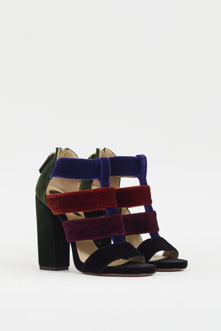 Etro Black & Muticolour Velvet Caged Heel