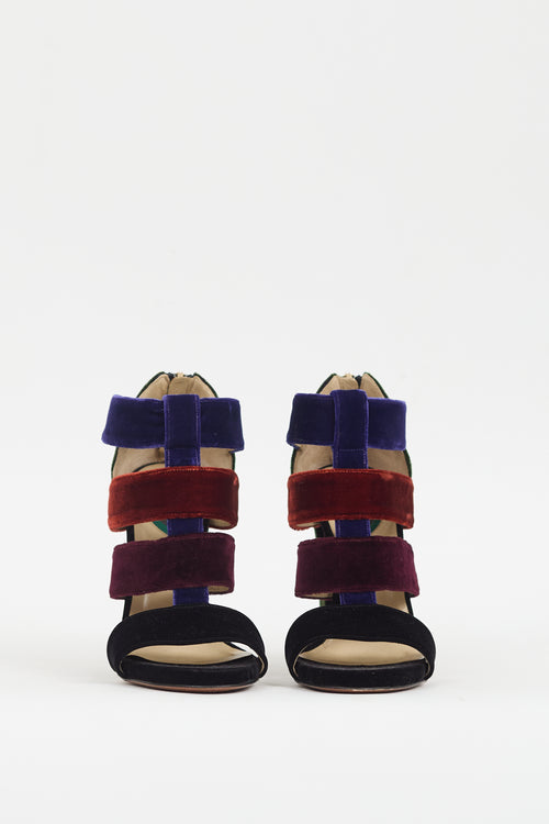 Etro Black & Muticolour Velvet Caged Heel