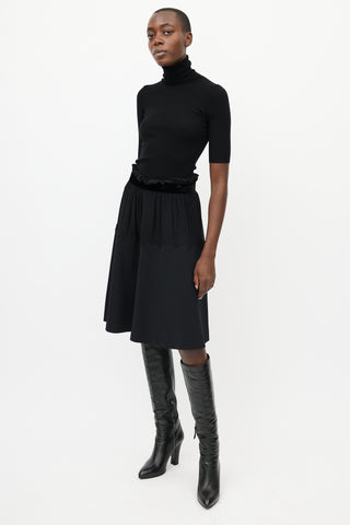 Etro Black Silk A-Line Midi Skirt