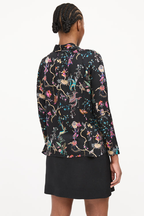 Etro Floral Silk Ruffled Blouse