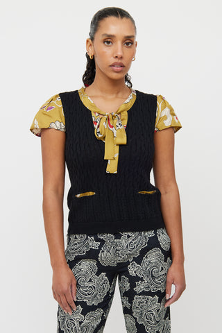 Etro Black & Yellow Print Knit Top