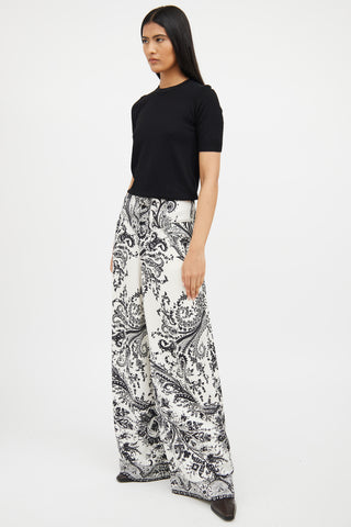 Etro White & Black Paisley Pant