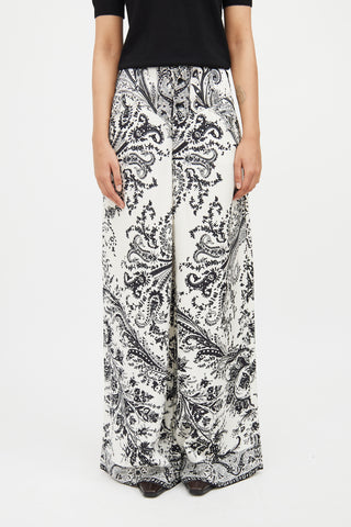 Etro White & Black Paisley Pant