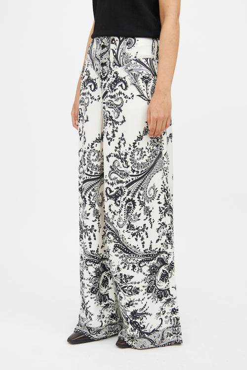 Etro White & Black Paisley Pant