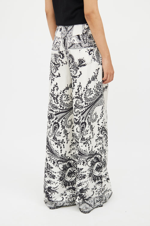 Etro White & Black Paisley Pant