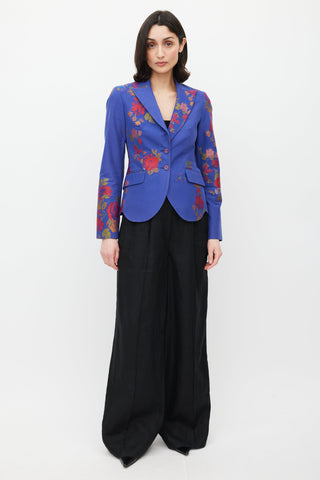 Etro Blue & Multicolour Floral Jacquard Blazer