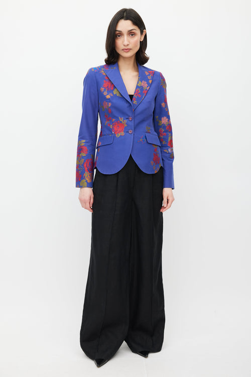 Etro Blue & Multicolour Floral Jacquard Blazer