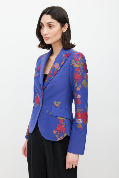 Etro Blue & Multicolour Floral Jacquard Blazer
