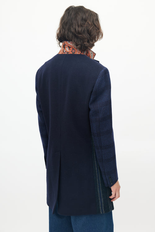 Etro Blue Wool Plaid Coat