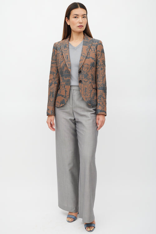 Etro Brown & Blue Padded Jacquard Blazer
