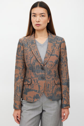Etro Brown & Blue Padded Jacquard Blazer