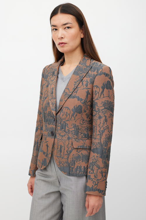 Etro Brown & Blue Padded Jacquard Blazer