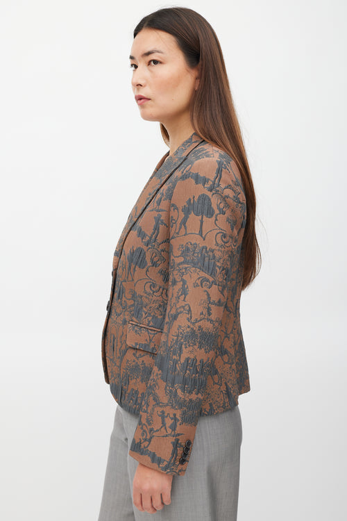 Etro Brown & Blue Padded Jacquard Blazer