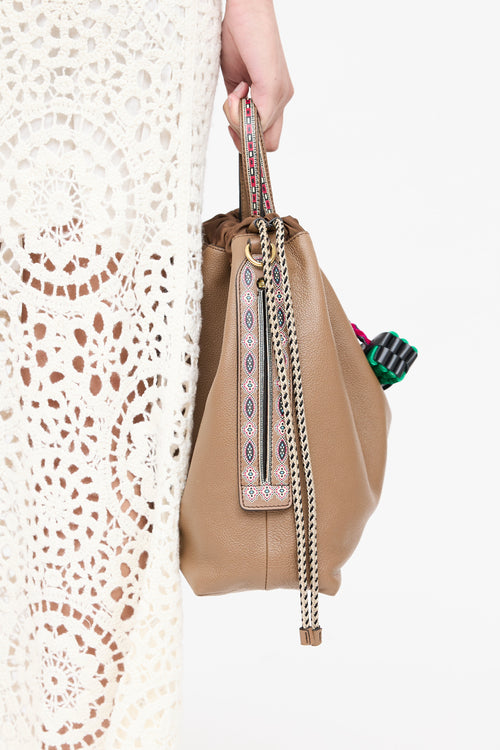 Etro Brown Leather Dice Tassle Bag