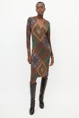 Etro Brown & Multi Print V-Neck Dress