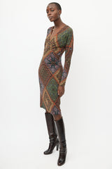 Etro Brown & Multi Print V-Neck Dress