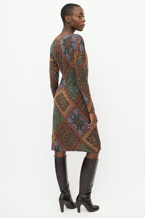 Etro Brown & Multi Print V-Neck Dress