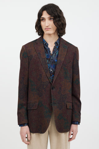 Etro Burgundy & Brown Damask Blazer